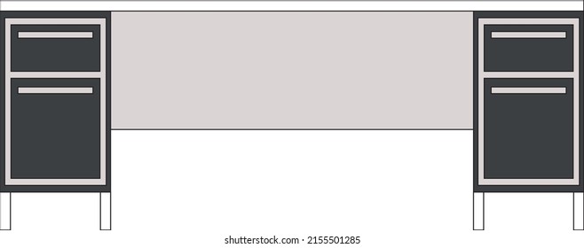 Office desk, computer workspace, writing worktable, 2D vector, home Interior furniture, flat illustration icon, table outline and filled graphic