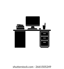 Office Desk with Documents Icon Representing Workplace Organization and Paperwork