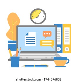 Office Desk Flat Design On White Stock Vector (Royalty Free) 1744696832 ...