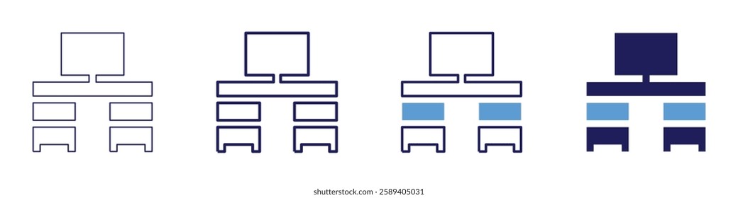 Office desk icon in 4 different styles. Thin Line, Line, Bold Line, Duotone. Duotone style. Editable stroke.