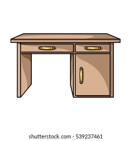 Office desk icon in cartoon style isolated on white background. Furniture and home interior symbol stock vector illustration.