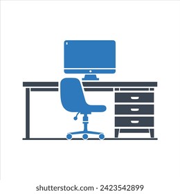 Office desk icon. Empty office icon