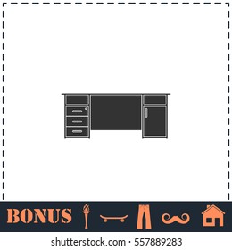 Office desk icon flat. Simple vector symbol and bonus icon