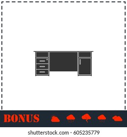 Office desk icon flat. Simple vector symbol and bonus icon
