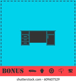 Office desk icon flat. Simple vector symbol and bonus icon