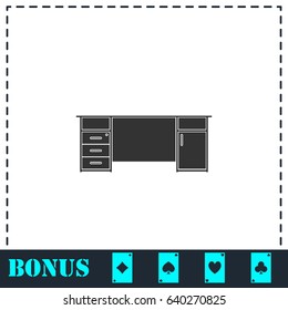Office desk icon flat. Simple vector symbol and bonus icon