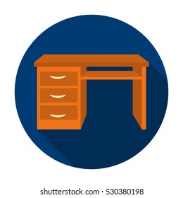 Office desk icon in flat style isolated on white background. Office furniture and interior symbol stock vector illustration.
