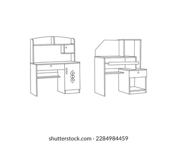 Office desk icon in outline style . Computer table outline icon.Furniture and home interior symbol stock vector illustration. table outline icon on top view.Vector  isolated on white background.