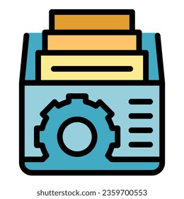 vector de contorno de icono de escritorio de Office. Personas de servicio. Financiar el uso de color creativo