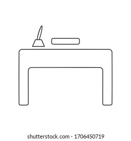 Office desk icon with pen holder in vector line drawing