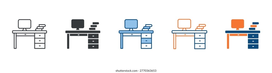 Office Desk Icon Set Multiple Style Collection