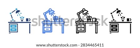 Office Desk icon set multiple style collection