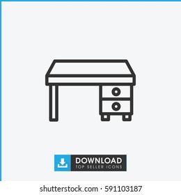 office desk icon. Simple outline office desk vector icon. On white background.