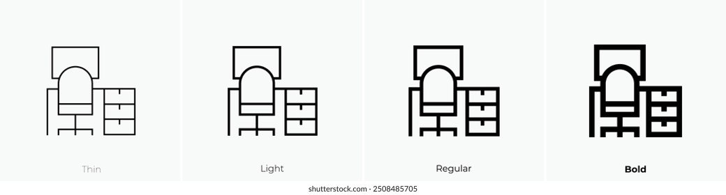 office desk icon. Thin, Light Regular And Bold style design isolated on white background