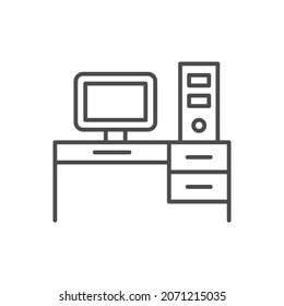 vector de icono de escritorio de la colección de espacio de oficina. Ilustración vectorial del contorno de escritorio de línea delgada.