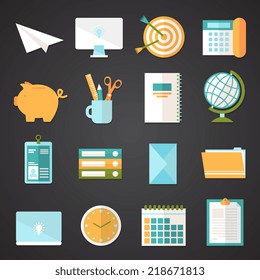 Office desk icons set of computer telephone and stationery isolated vector illustration
