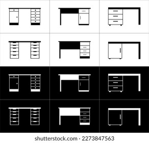 Conjunto de iconos de escritorio de Office, ilustración vectorial. Diseño plano. Blanco y negro.