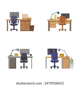 Office desk illustrated on white background