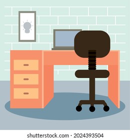 office desk illustration with desk and chair