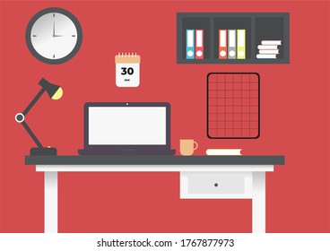 Office desk illustration, flat illustration