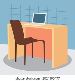 Schreibtischgrafik mit Laptop-Computer und Sessel