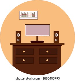 Office desk ,illustration, vector on white background.