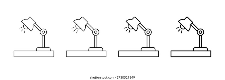 Iconos de la lámpara de escritorio de oficina Vector en estilo de línea de movimiento diferente