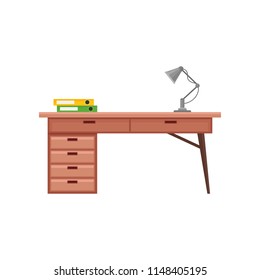 Office desk with lamp, interior design element vector Illustration on a white background