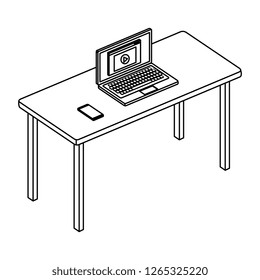 office desk with laptop
