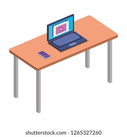 office desk with laptop