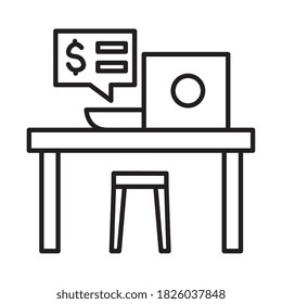 office desk with laptop and bubble line style icon design, object workforce corporate and job theme Vector illustration