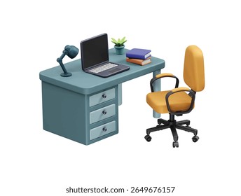 Office Desk with Laptop and Chair icon 3d rendering illustration