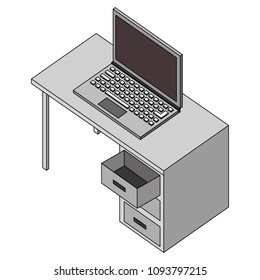 office desk with laptop computer isometric icon
