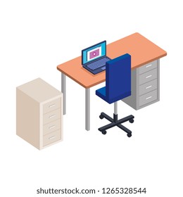 office desk with laptop and drawer