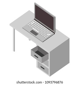 office desk with laptop and drawers isometric