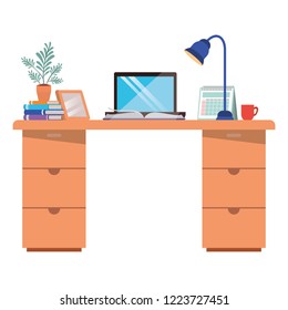 office desk with laptop isolated icon