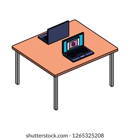 office desk with laptops