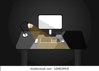 An office desk in the late hours that needs to be done overtime,vector