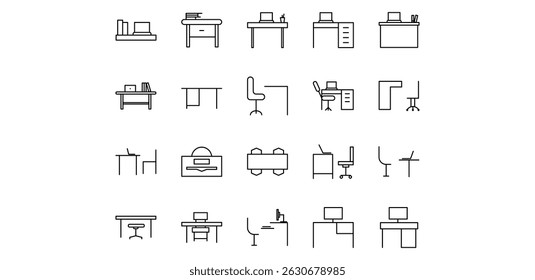 Ilustración de paquete de iconos de línea de escritorio de oficina