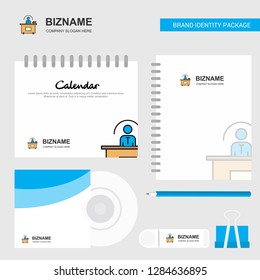 Office desk  Logo, Calendar Template, CD Cover, Diary and USB Brand Stationary Package Design Vector Template