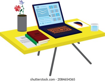 Office desk in perspective with notebook