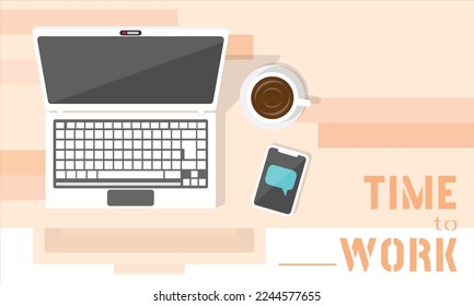 Office desk with quote time to work and copy space area. Suitable for illustration media