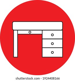 An office desk in to a red circle  - Illustration 