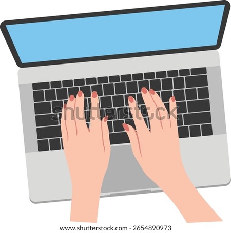 Office Desk Scene with Hand on Laptop Used for Professional Online Activities