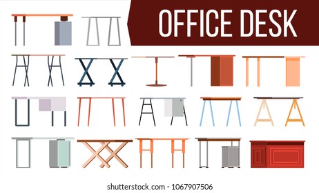 Office Desk Set Vector. Home Table. Office Creative Modern Desk. Interior Table Workplace Design Element. Work Space. Flat Isolated Furniture Illustration

