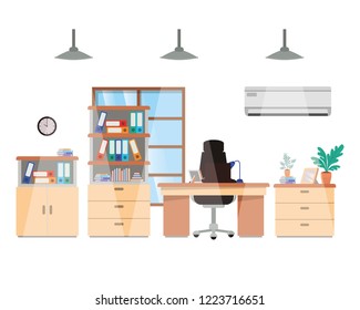 office desk and shelving with books isolated icon