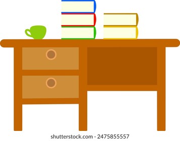 office desk and stack of books