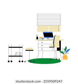 Office Desk With Storage Drawer And Computer In Flat Vector Illustration Symbolizing Modern Home Office Setup, Productivity, And Workspace Organization, Isolated On White Background
