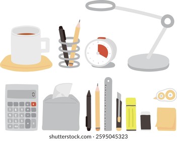 Office desk office supplies illustration collection
