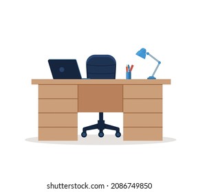 Office desk or table with office chair and computer. Business interior design elements. Vector illustration. eps 10